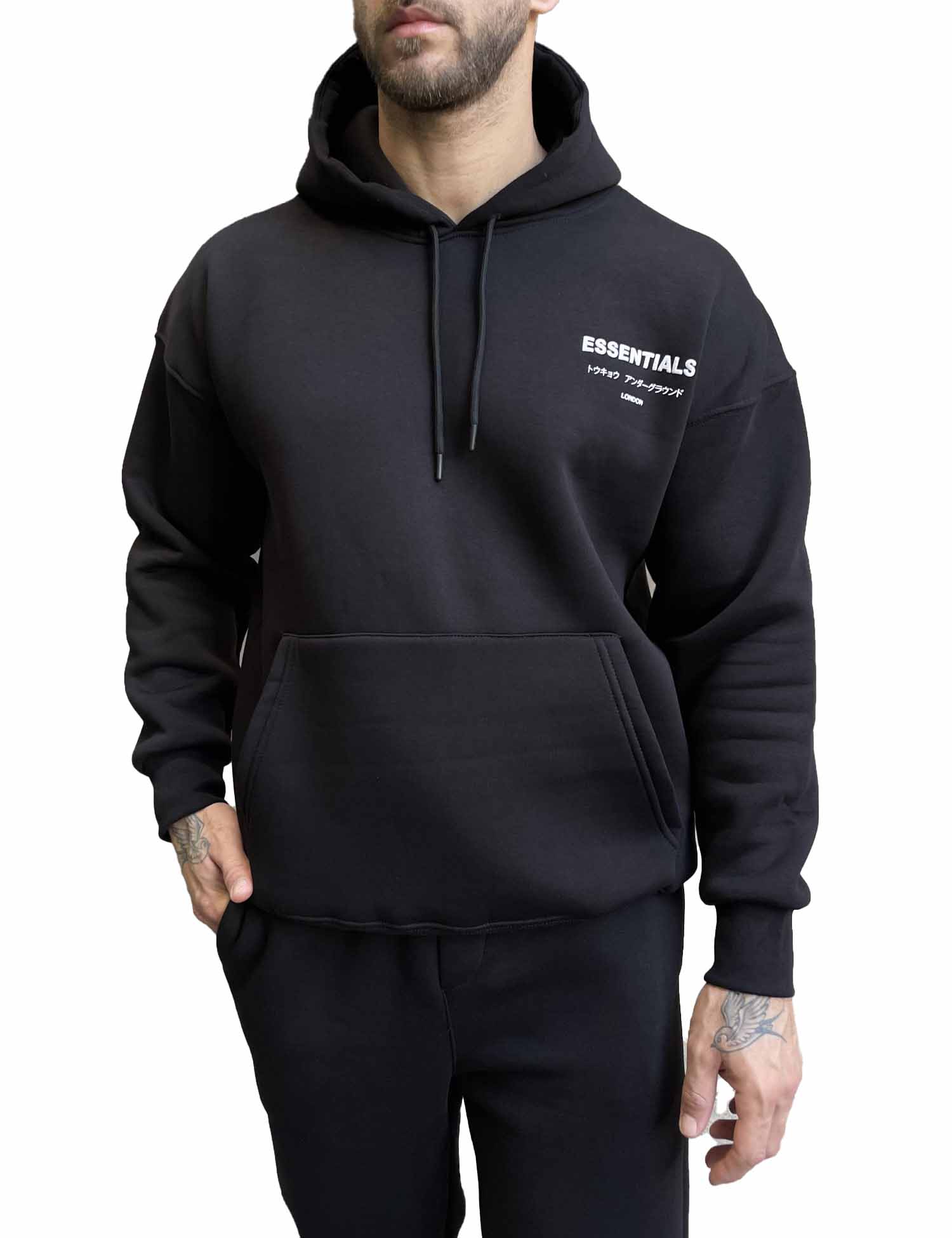 Ανδρικό μαύρο φούτερ με κουκούλα και λογότυπο στο στήθος ES26016 φωτογραφία